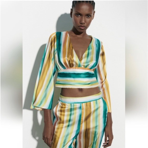 ZARA - new satin set striped top and bottom - Picture 3 of 3